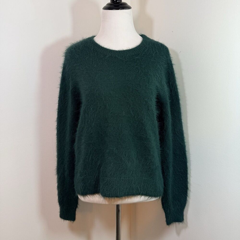 H&M Sweater S Forest Green Eyelash Fuzzy Pullover Crewneck Soft Cozy Warm Winter